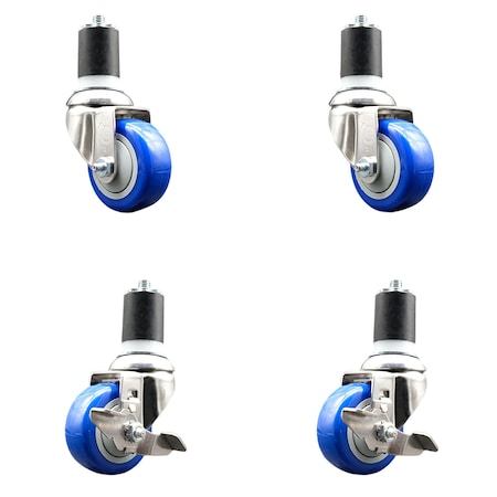 Service Caster 3.5 Inch 316SS Blue Poly Swivel 1-3/4 Inch Expanding Stem Caster Brake, 2PK SS316EX20S3514-PPUB-BLUE-2-TLB-2-134